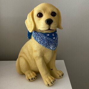 Yellow Lab Golden Retriever Dog Statue with Blue Bandana